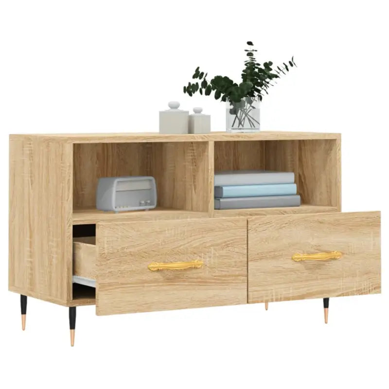 Tv-meubel van bewerkt hout met ijzeren poten in Sonoma Eiken design - Tv-meubels