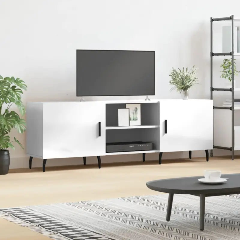 Tv-meubel van bewerkt hout met ijzeren poten voor een moderne uitstraling - Hoogglans wit / 1 - Tv-meubels