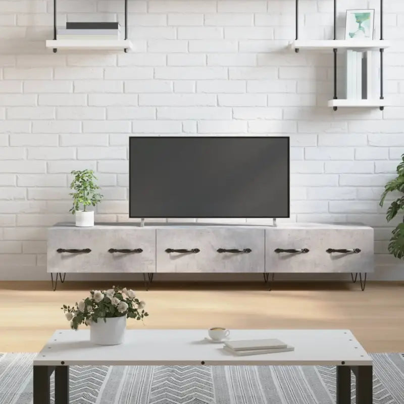 Tv-meubel van bewerkt hout met ijzeren poten voor een stijlvol interieur - Betongrijs / 1 - Tv-meubels