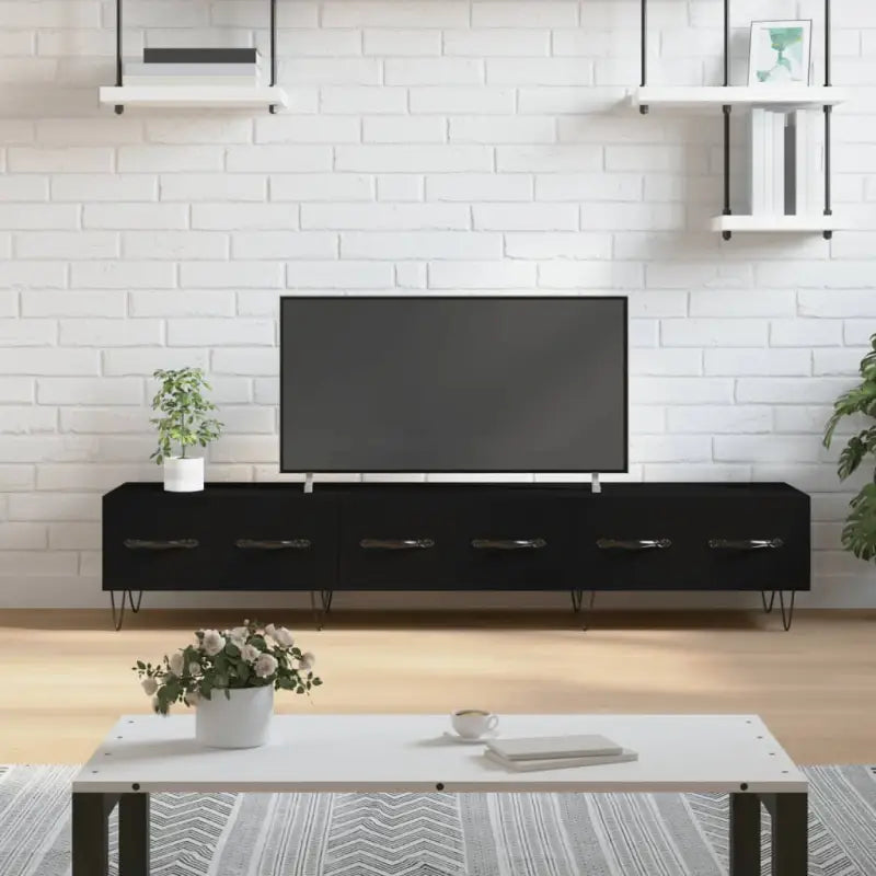 Tv-meubel van bewerkt hout met ijzeren poten voor een stijlvol interieur - Zwart / 1 - Tv-meubels
