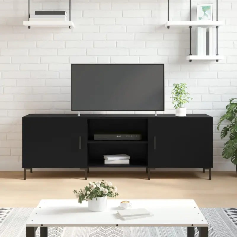 Tv-meubel van bewerkt hout met ijzeren poten voor een trendy uitstraling - Zwart / 1 - Tv-meubels