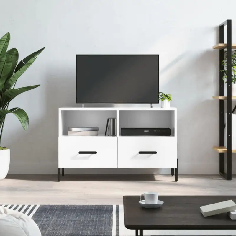 Tv-meubel van bewerkt hout met ijzeren poten voor een trendy uitstraling - Hoogglans wit / 1 - Tv-meubels