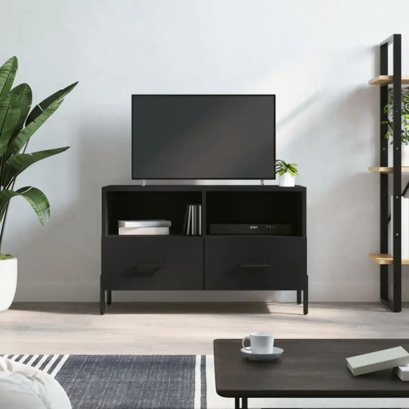 Tv-meubel van bewerkt hout met ijzeren poten voor een trendy uitstraling - Zwart / 1 - Tv-meubels