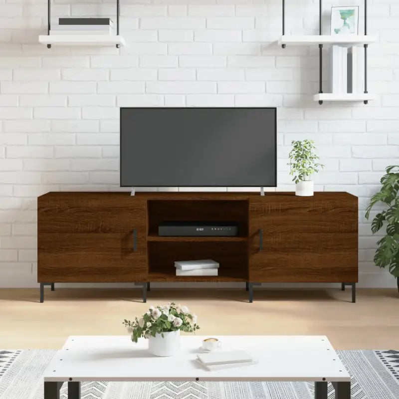 Tv-meubel van bewerkt hout met ijzeren poten voor een trendy uitstraling - bruin eikenkleur / 1 - Tv-meubels