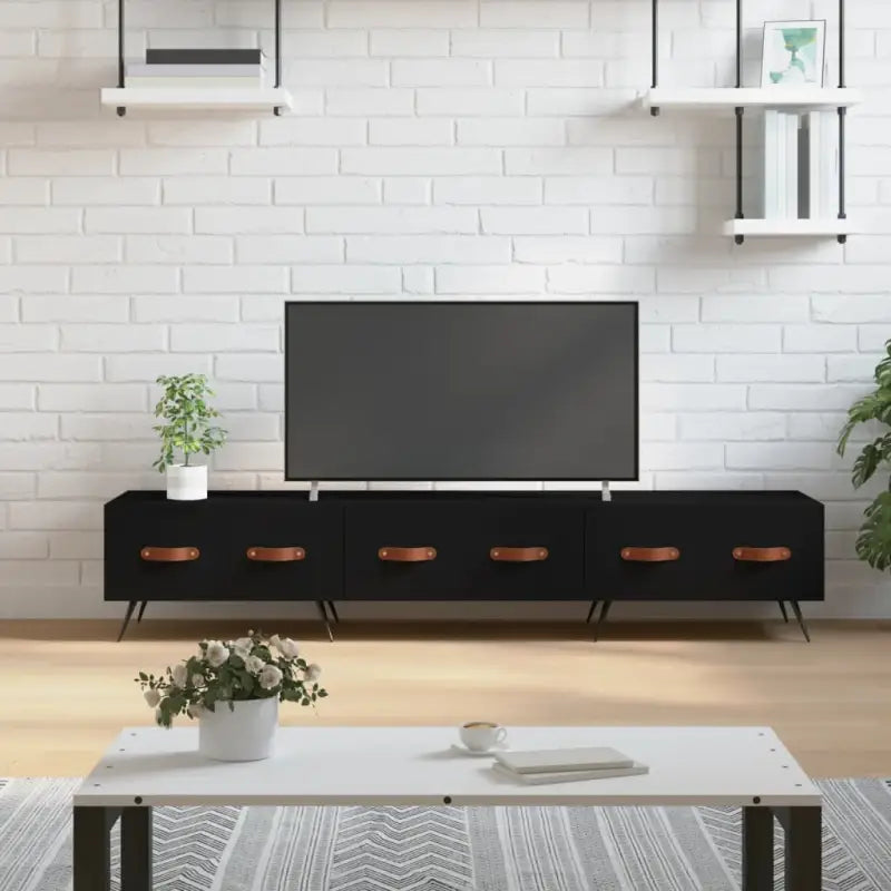 Tv-meubel van bewerkt hout met ijzeren poten voor een trendy uitstraling - Zwart / 1 - Tv-meubels