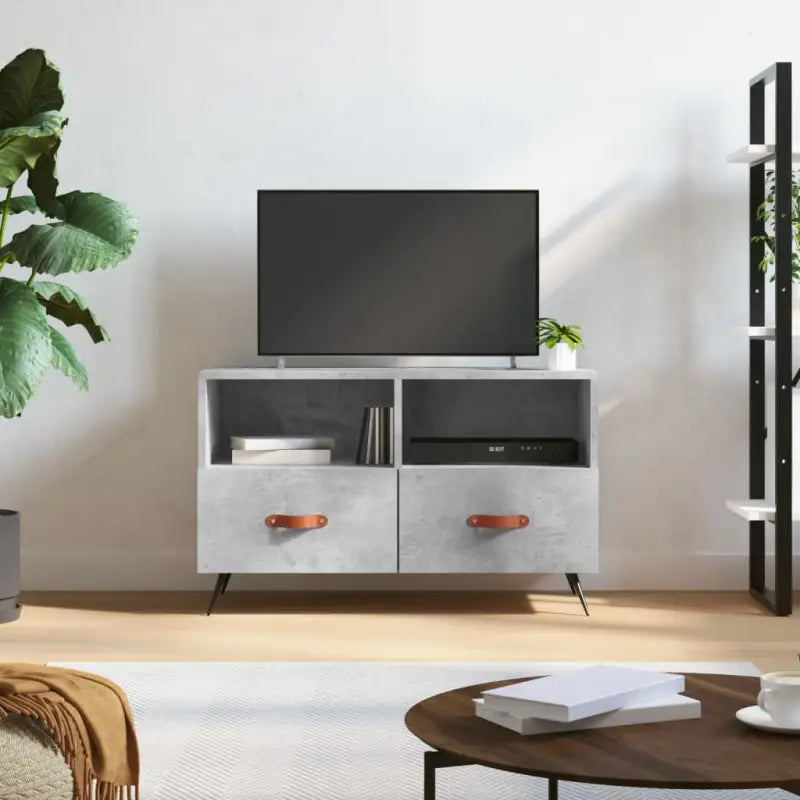 Tv meubel van bewerkt hout met ijzeren poten voor een trendy uitstraling - Betongrijs / 1 - Tv-meubels