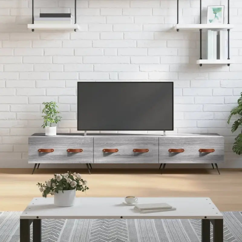 Tv-meubel van bewerkt hout met ijzeren poten voor een trendy uitstraling - Grijs sonoma / 1 - Tv-meubels