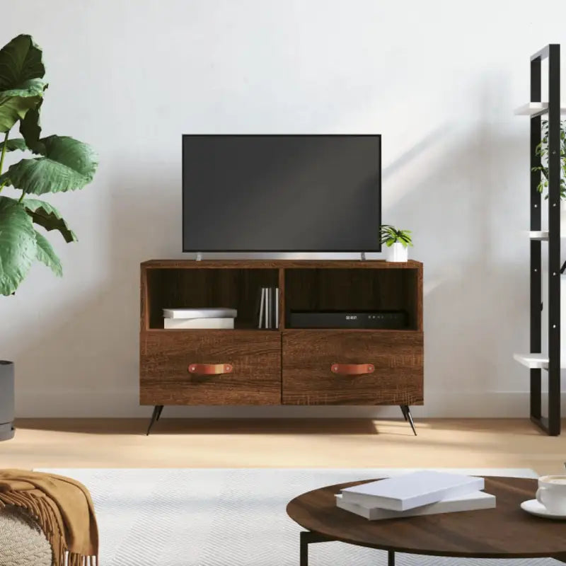 Tv meubel van bewerkt hout met ijzeren poten voor een trendy uitstraling - bruin eikenkleur / 1 - Tv-meubels