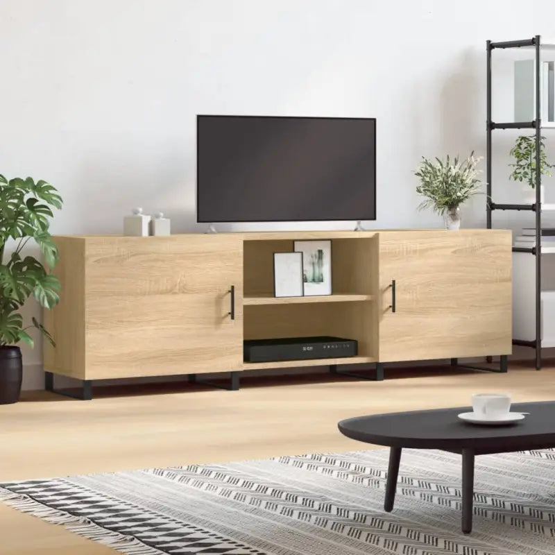 Tv-meubel van bewerkt hout met ijzeren poten voor een trendy kamer - Sonoma eiken / 1 - Tv-meubels