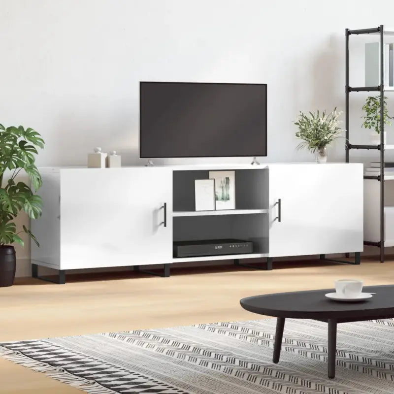 Tv-meubel van bewerkt hout met ijzeren poten voor een trendy kamer - Hoogglans wit / 1 - Tv-meubels