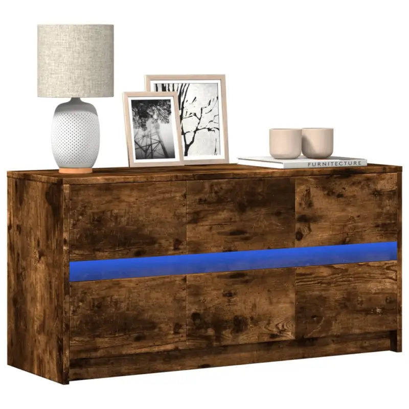 Tv-meubel van bewerkt hout met LED-verlichting en stevig ontwerp - Gerookt eiken / 1 / 100 cm - Tv-meubels