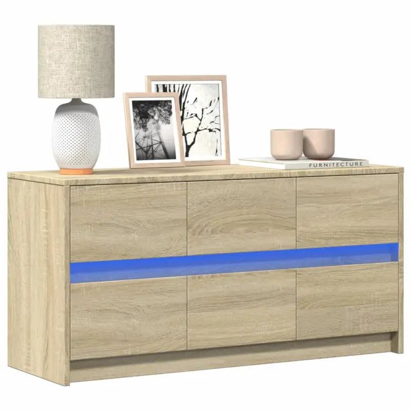 Tv-meubel van bewerkt hout met LED-verlichting en stevig ontwerp - Sonoma eiken / 1 / 100 cm - Tv-meubels