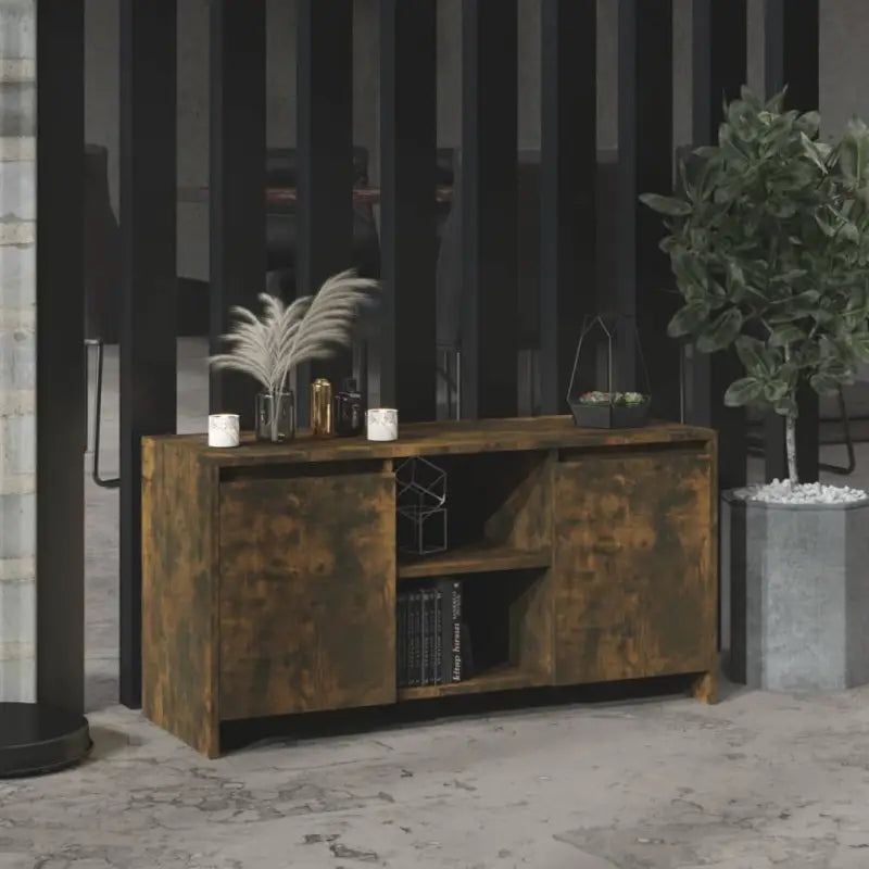 Tv-meubel van bewerkt hout met minimalistisch ontwerp en opbergruimte - Gerookt eiken / 1 - Tv-meubels