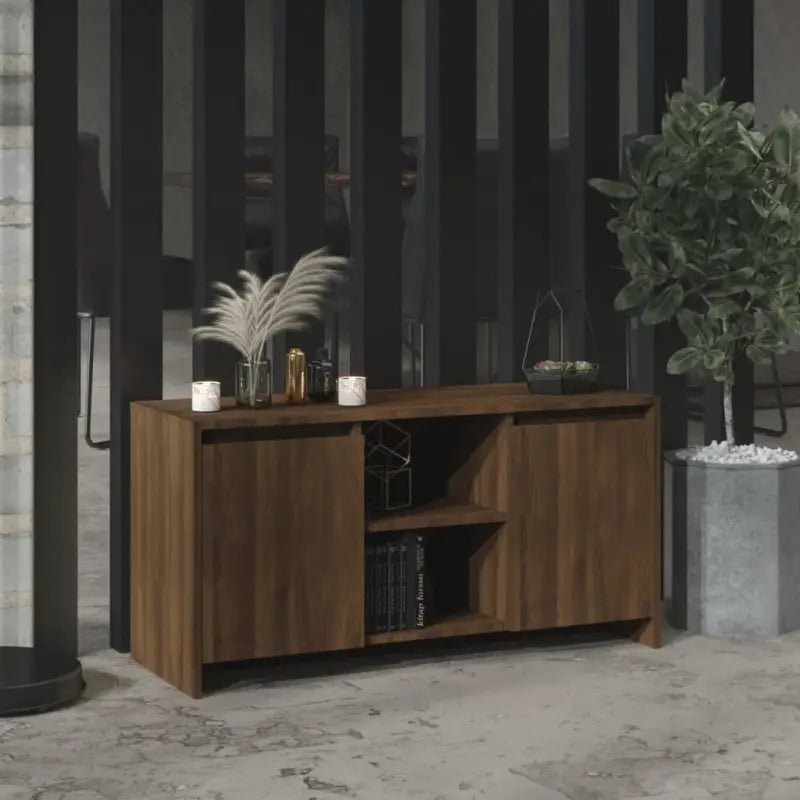 Tv-meubel van bewerkt hout met minimalistisch ontwerp en opbergruimte - bruin eikenkleur / 1 - Tv-meubels