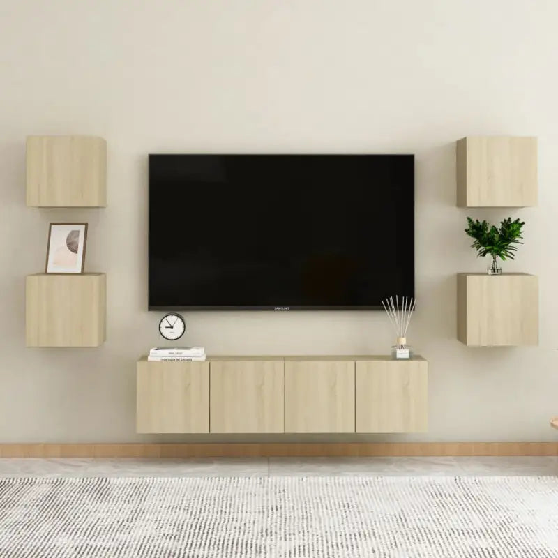 Tv-meubel van bewerkt hout met muurbevestiging en tijdloos design - Sonoma eiken / 1 / 120 cm - Tv-meubels