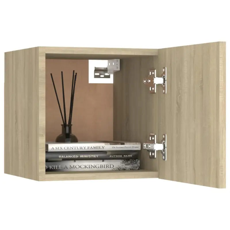 Tv-meubel van bewerkt hout met muurbevestiging en tijdloos design - Tv-meubels