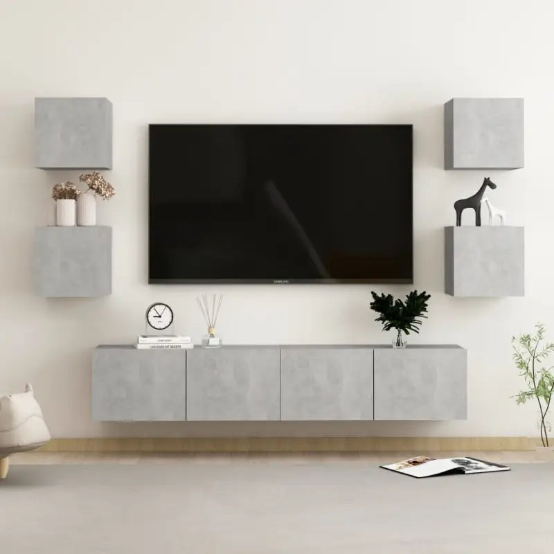 Tv-meubel van bewerkt hout met muurbevestiging en tijdloos design - Betongrijs / 1 / 160 cm - Tv-meubels