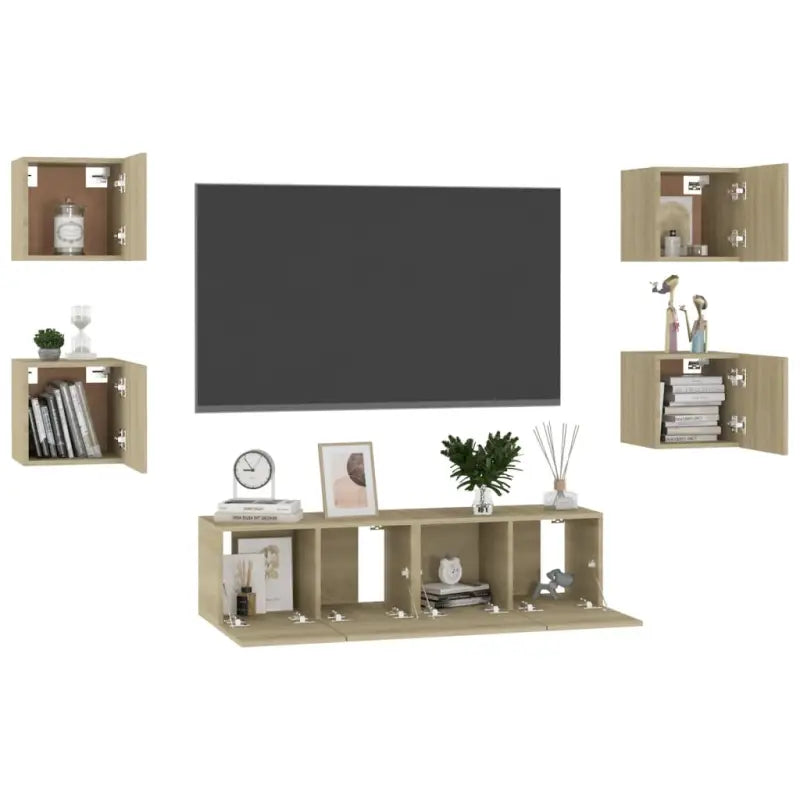 Tv-meubel van bewerkt hout met muurbevestiging en tijdloos design - Tv-meubels