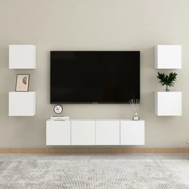 Tv-meubel van bewerkt hout met muurbevestiging en tijdloos design - Wit / 1 / 120 cm - Tv-meubels
