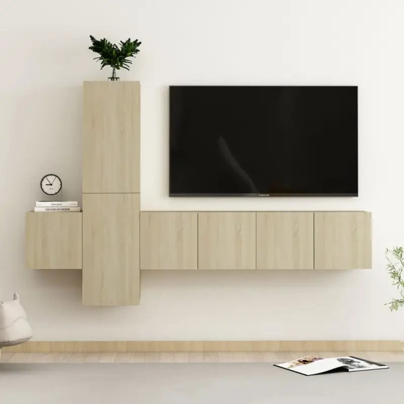 Tv-meubel van bewerkt hout met muurbevestiging voor een trendy uitstraling - Tv-meubels