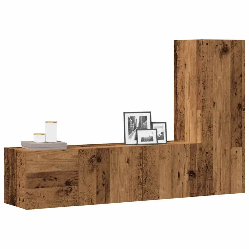 Tv-meubel van bewerkt hout met muurbevestiging voor een trendy uitstraling - Oud hout / 1 / 80 cm - Tv-meubels