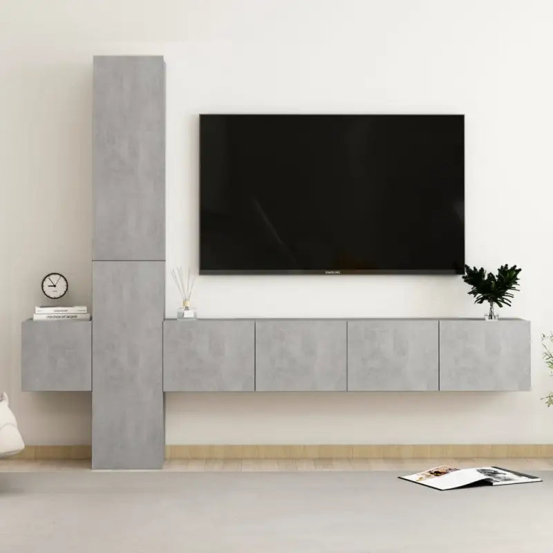 Tv-meubel van bewerkt hout met muurbevestiging voor een trendy uitstraling - Betongrijs / 1 / 160 cm - Tv-meubels