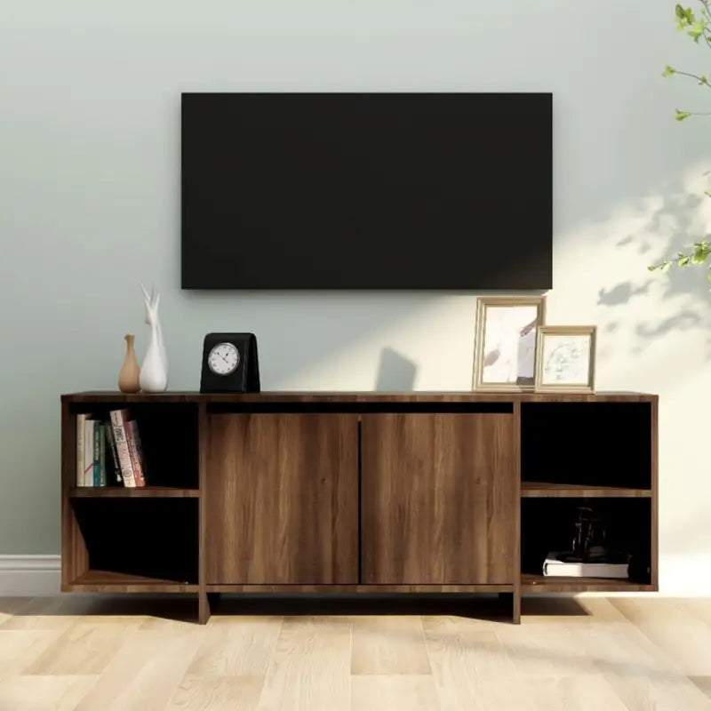 Tv-meubel van bewerkt hout met opberger voor dvd’s en elektronica - bruin eikenkleur / 1 - Tv-meubels