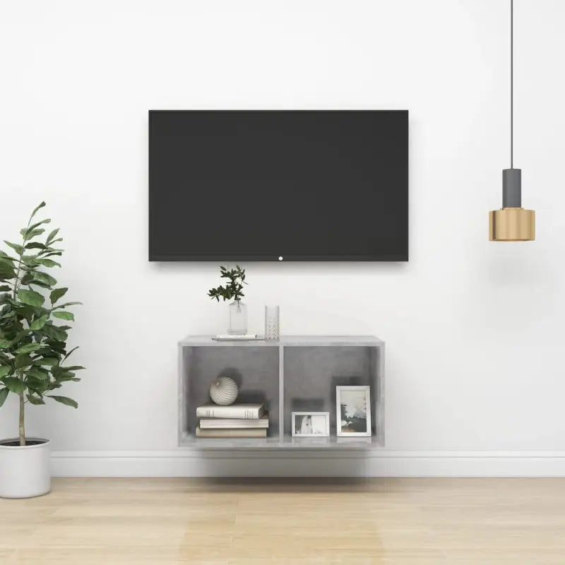 Tv-meubel van bewerkt hout met opbergruimte en muurbevestiging - Betongrijs / 1 / 72 cm - Tv-meubels