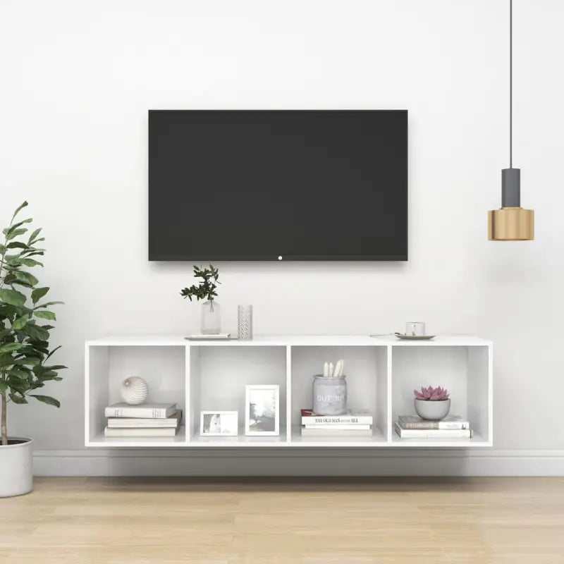 Tv-meubel van bewerkt hout met opbergruimte en muurbevestiging - Hoogglans wit / 1 / 142.5 cm - Tv-meubels