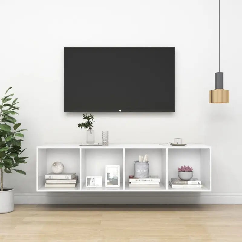 Tv-meubel van bewerkt hout met opbergruimte en muurbevestiging - Wit / 1 / 142.5 cm - Tv-meubels