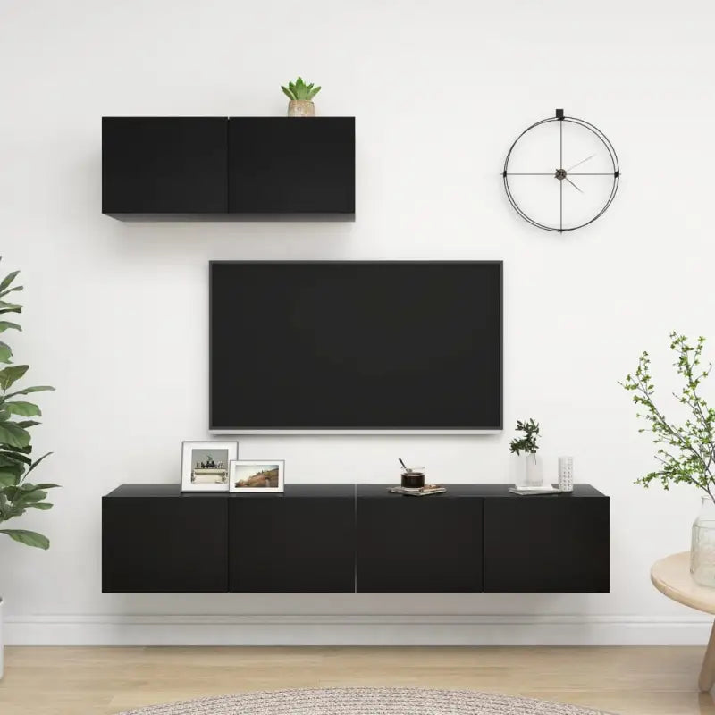Tv meubel van bewerkt hout met opbergruimte voor een tijdloze uitstraling - Zwart / 3 / 80 cm - Tv-meubels