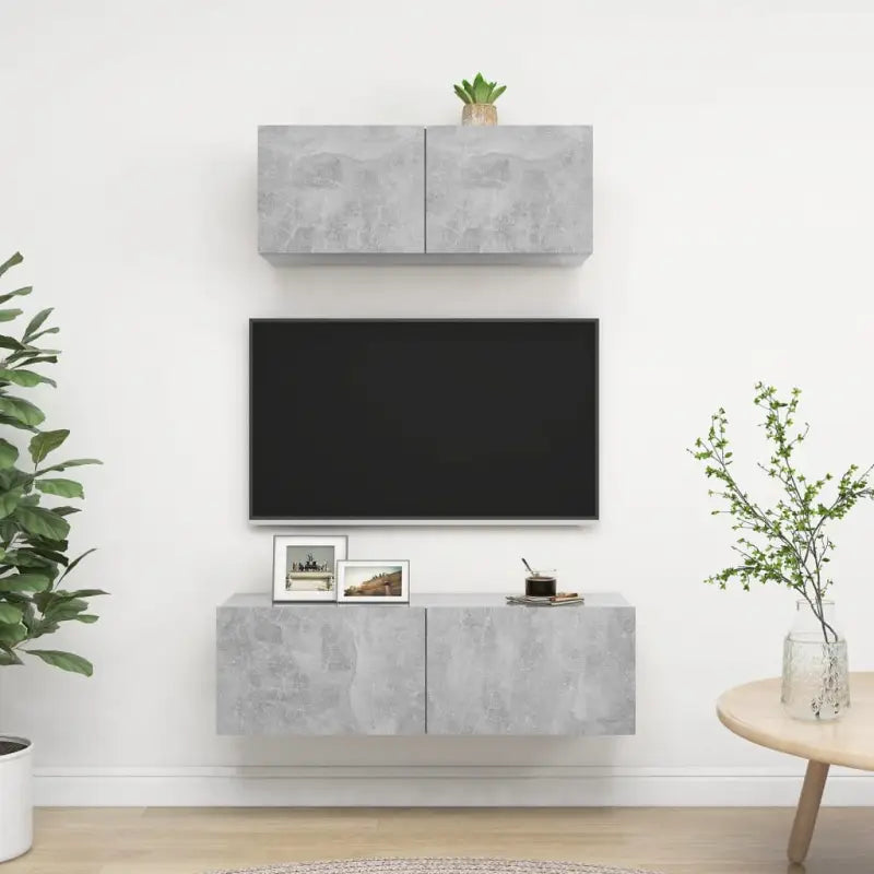Tv meubel van bewerkt hout met opbergruimte voor een tijdloze uitstraling - Betongrijs / 2 / 80/100 cm - Tv-meubels