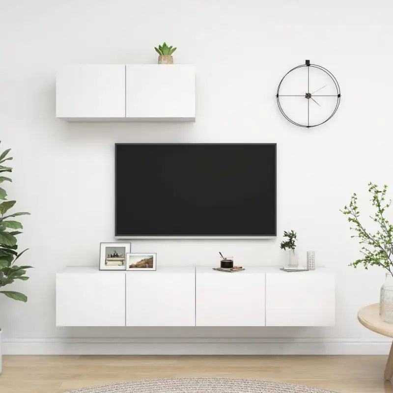 Tv meubel van bewerkt hout met opbergruimte voor een tijdloze uitstraling - Wit / 3 / 80 cm - Tv-meubels