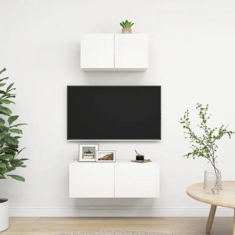 Tv meubel van bewerkt hout met opbergruimte voor een tijdloze uitstraling - Wit / 2 / 60/80 cm - Tv-meubels