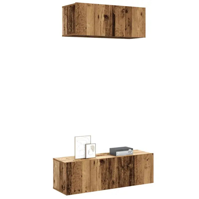 Tv meubel van bewerkt hout met opbergruimte voor een tijdloze uitstraling - Oud hout / 2 / 100 cm - Tv-meubels
