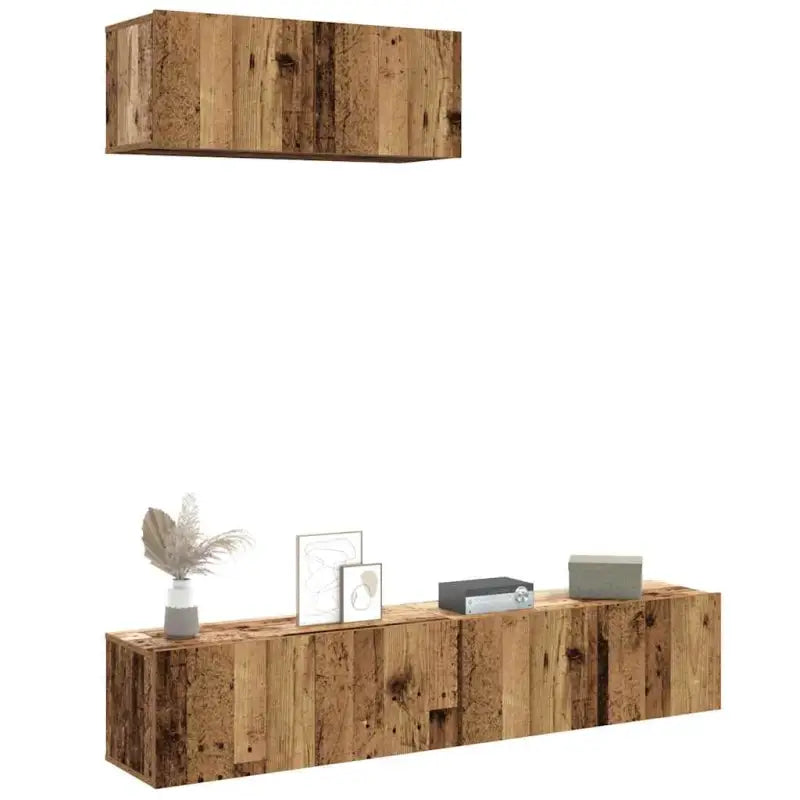 Tv meubel van bewerkt hout met opbergruimte voor een tijdloze uitstraling - Oud hout / 3 / 80 cm - Tv-meubels