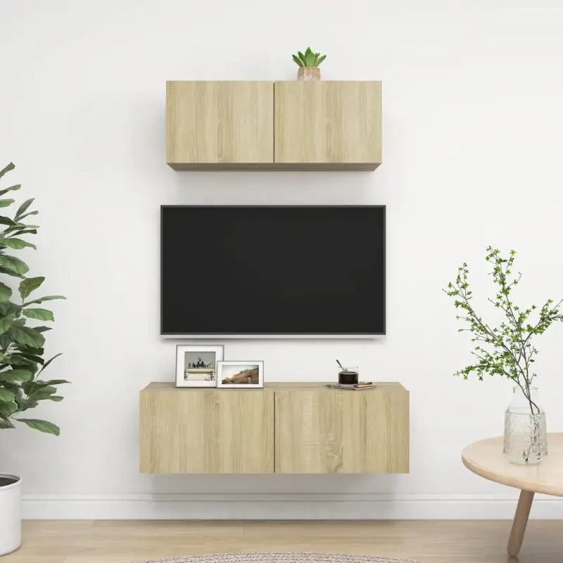Tv meubel van bewerkt hout met opbergruimte voor een tijdloze uitstraling - Sonoma eiken / 2 / 80/100 cm - Tv-meubels