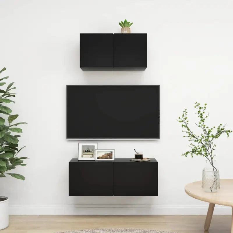 Tv meubel van bewerkt hout met opbergruimte voor een tijdloze uitstraling - Zwart / 2 / 60/80 cm - Tv-meubels