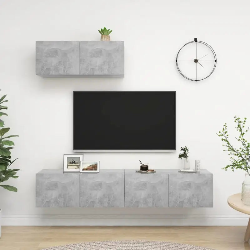 Tv meubel van bewerkt hout met opbergruimte voor een tijdloze uitstraling - Betongrijs / 3 / 80 cm - Tv-meubels
