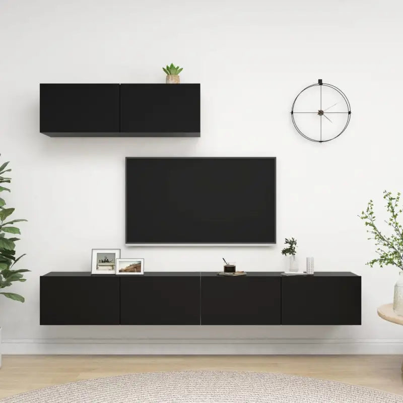 Tv meubel van bewerkt hout met opbergruimte voor een tijdloze uitstraling - Zwart / 3 / 100 cm - Tv-meubels