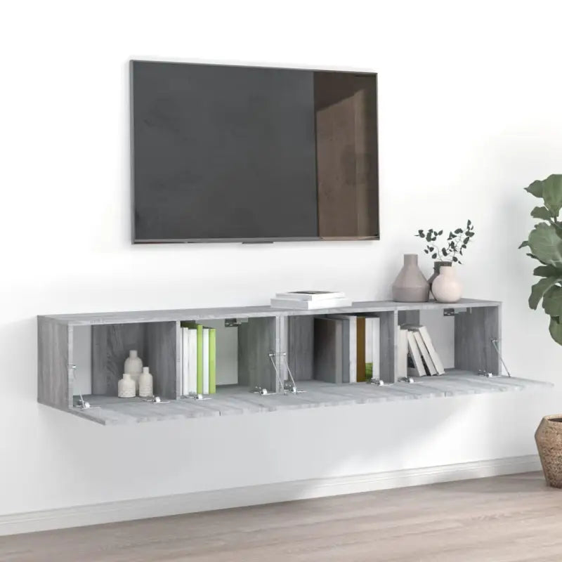Tv meubel van bewerkt hout met opbergruimte voor een tijdloze uitstraling - Grijs sonoma / 2 / 80/100 cm - Tv-meubels