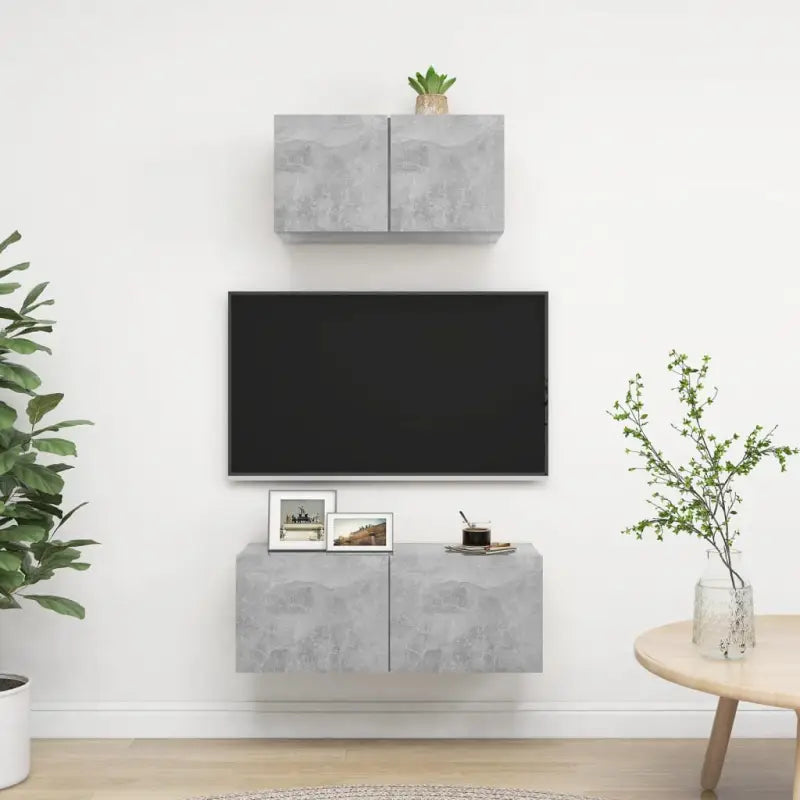 Tv meubel van bewerkt hout met opbergruimte voor een tijdloze uitstraling - Betongrijs / 2 / 60/80 cm - Tv-meubels