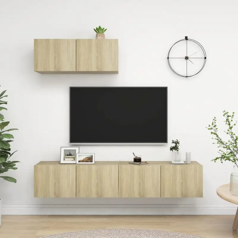 Tv meubel van bewerkt hout met opbergruimte voor een tijdloze uitstraling - Sonoma eiken / 3 / 80 cm - Tv-meubels