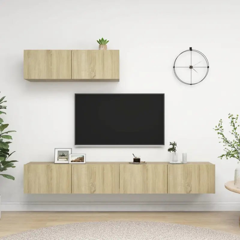Tv meubel van bewerkt hout met opbergruimte voor een tijdloze uitstraling - Sonoma eiken / 3 / 100 cm - Tv-meubels