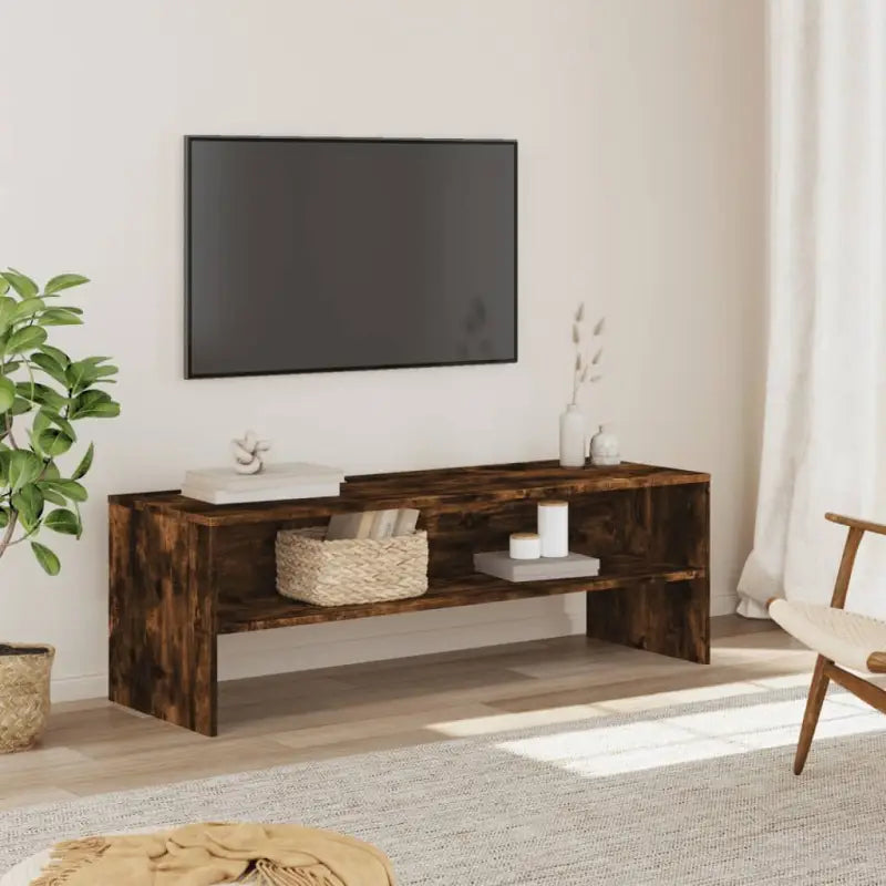 Tv-meubel van bewerkt hout met open vakkeel in vintage stijl - Gerookt eiken / 1 - Tv-meubels