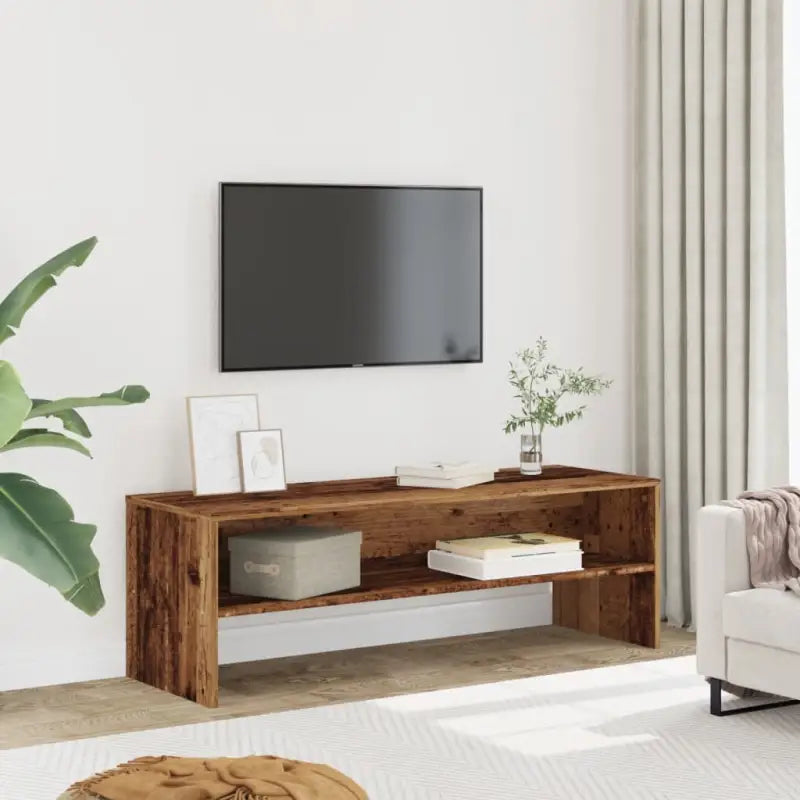 Tv-meubel van bewerkt hout met open vakkeel in vintage stijl - Oud hout / 1 - Tv-meubels