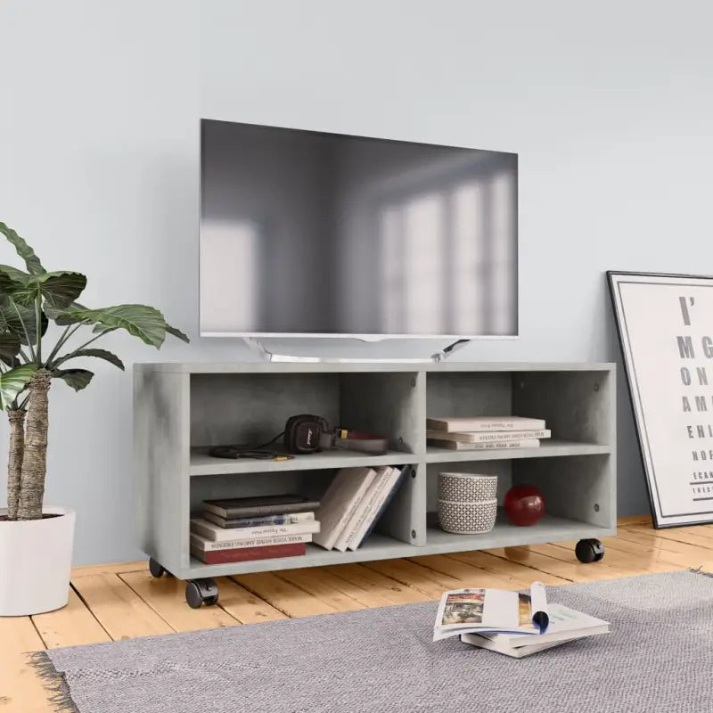 Tv-meubel van bewerkt hout met open vakken en soepel rollende deuren - Betongrijs / 1 - Tv-meubels