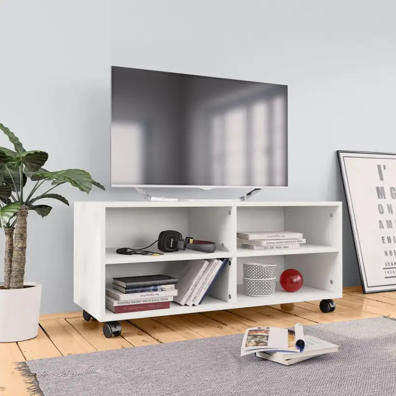 Tv-meubel van bewerkt hout met open vakken en soepel rollende deuren - Wit / 1 - Tv-meubels