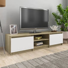 Tv-meubel van bewerkt hout met open vakken voor een klassieke stijl - Wit en sonoma eiken / 1 - Tv-meubels