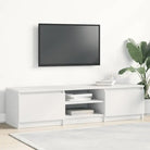 Tv-meubel van bewerkt hout met open vakken voor een klassieke stijl - Wit / 1 - Tv-meubels